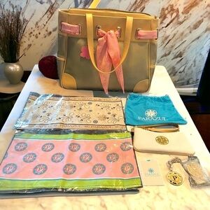 Gold and Pink Tote Bag with Structured Design with All Accessories